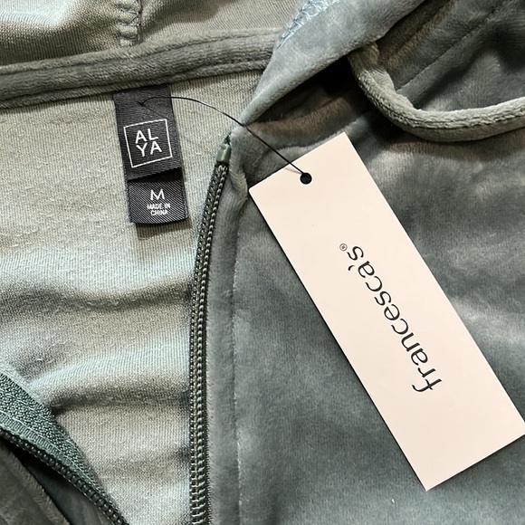 Francesca’s Mya Velour Full Zip Hoodie in Sage Green - Picture 5 of 14